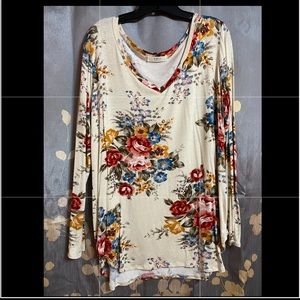 a.gain Floral Long Sleeve V-Neck Shirt